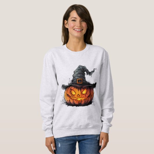 Wicked Pumpkin Witch Hat Halloween T-Shirt Sweatshirt (Vorne ganz)