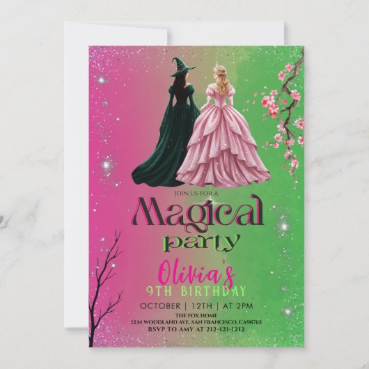 Wicked themed Elphaba & Glinda Birthday  Einladung (Vorderseite)