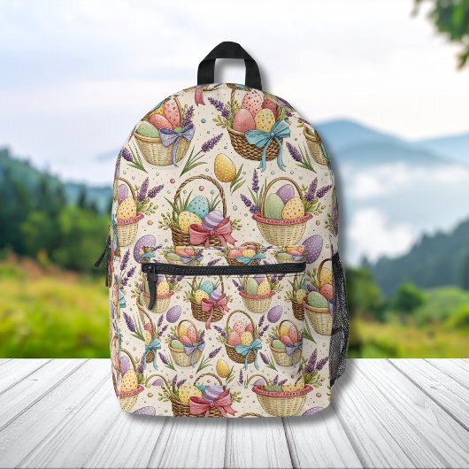 Wicker Basket Easter Eggs with Lavender Bedruckter Rucksack