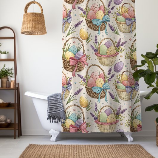 Wicker Basket Easter Eggs with Lavender Duschvorhang