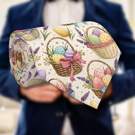 Wicker Basket Easter Eggs with Lavender Krawatte