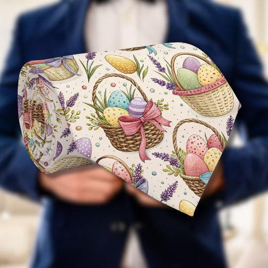 Wicker Basket Easter Eggs with Lavender Krawatte