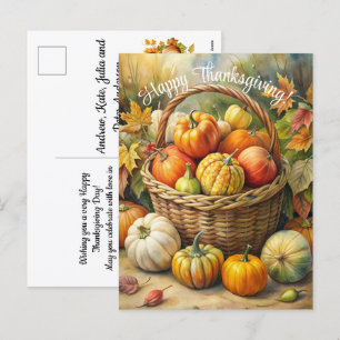 Wicker Basket mit Pumpkins Happy Thanksgiving Feiertagspostkarte