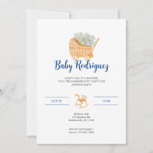 Wicker Carriage & Rocking Pferd Baby - Blue Einladung