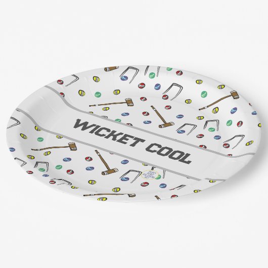 Wicket Cool Croquet Pun Hand Illustriert einzigart Pappteller (Schrägansicht)
