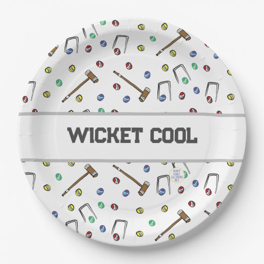 Wicket Cool Croquet Pun Hand Illustriert einzigart Pappteller (Vorderseite)