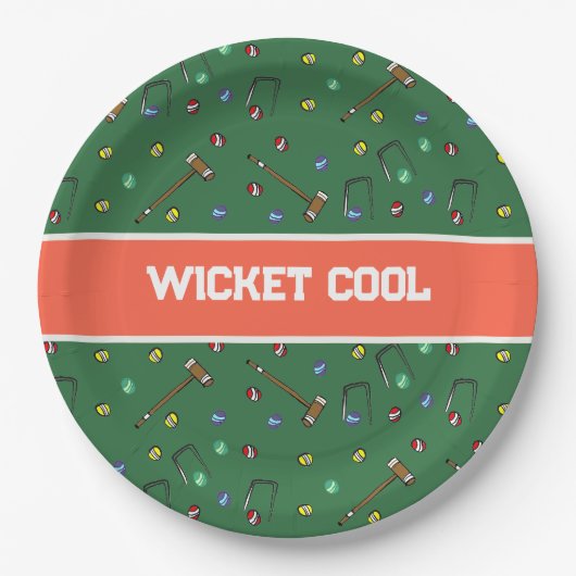 Wicket Cool Cute Krocket Hand-Illustriert Grün Pappteller (Vorderseite)