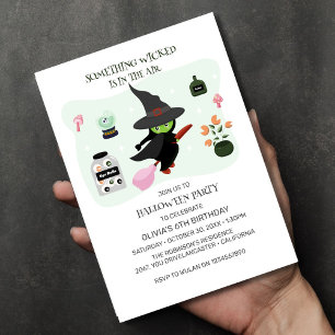 Wicklerisch Niedliche Grüne Hexe Halloween Geburts Einladung