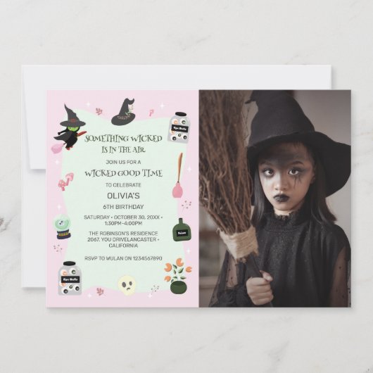 Wicklerisch Niedliches Green Hexe Birthday Party F Einladung (Vorderseite)