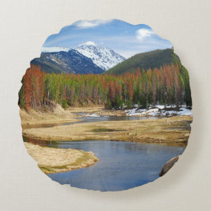 Wicklung der Colorado mit Bergen und Kiefern Rundes Kissen