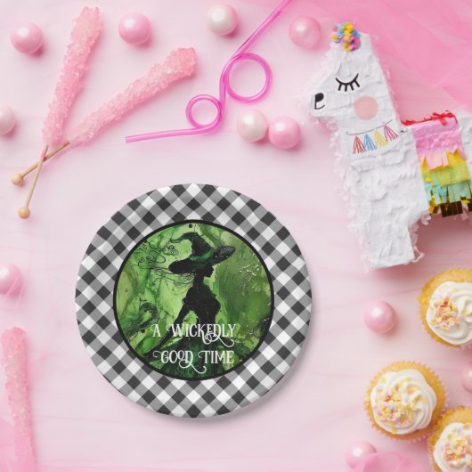 Wickly Good Hexe Black Gingham Kariert gestrichen Pappteller (Party)