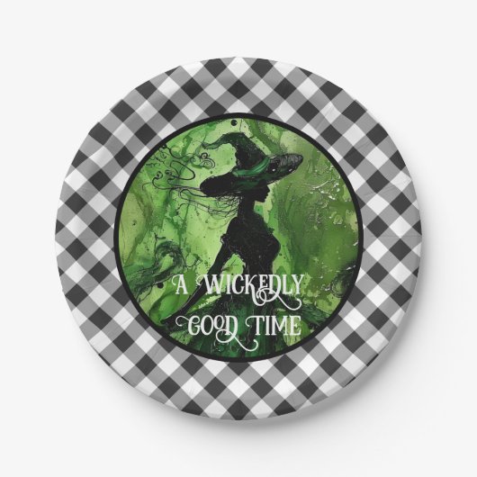 Wickly Good Hexe Black Gingham Kariert gestrichen Pappteller (Vorderseite)