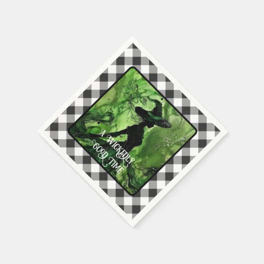 Wickly Good Hexe Black Gingham Kariert gestrichen Serviette (Ecke)