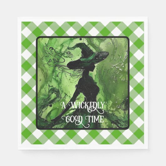 Wickly Good Hexe Green Gingham Kariert gestrichen Serviette (Vorderseite)