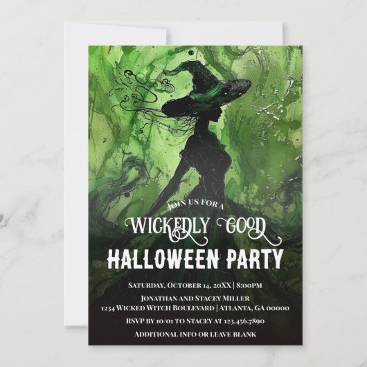 Wickly Good Hexengrün Halloween-Party gestrichen Einladung (Vorderseite)