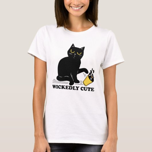 Wickly Niedlich Black Cat T-Shirt (Vorderseite)