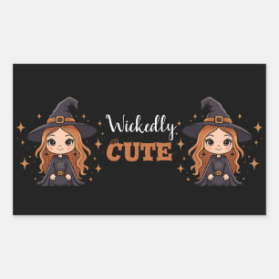 Wickly Niedlich Halloween Hexe   Spooky Adorable Rechteckiger Aufkleber