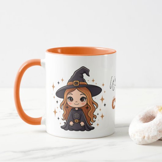 Wickly Niedlich Halloween Hexe | Spooky Adorable Tasse (Mit Donut)