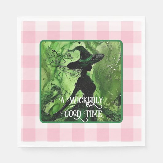 Wickly schön bemalt Rotzgrün & Rosa Gingham Serviette (Vorderseite)