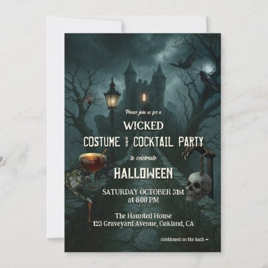 Wickte Kostüme und Cocktail-Halloween-Party Einladung (Vorderseite)