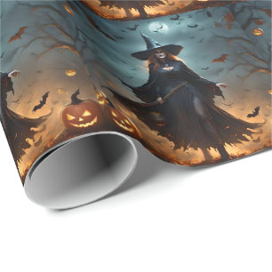 "Wickte Nacht: Beängstigende Halloween-Hexe und ih Geschenkpapier