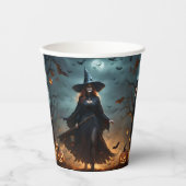 "Wickte Nacht: Beängstigende Halloween-Hexe und ih Pappbecher (Vorderseite)