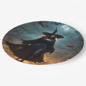 "Wickte Nacht: Beängstigende Halloween-Hexe und ih Pappteller (Schrägansicht)