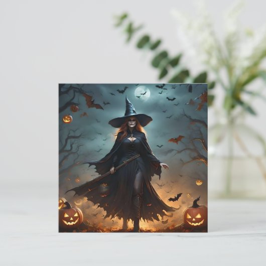 "Wickte Nacht: Beängstigende Halloween-Hexe und ih Save The Date (Stehend Vorderseite)