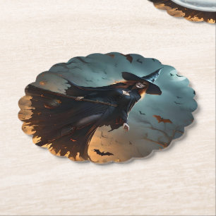 "Wickte Nacht: Beängstigende Halloween-Hexe und ih Untersetzer