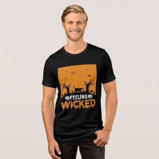 Wicktes Gefühl: Halloween Black Cat Tri-Blend Shirt (Vorderseite voll)