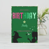 Wickwiederholt Fun Birthday Party Green Pink Glind Ankündigung (Stehend Vorderseite)
