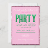 Wickwiederholt Fun Birthday Party Green Pink Glind Ankündigung (Rückseite)