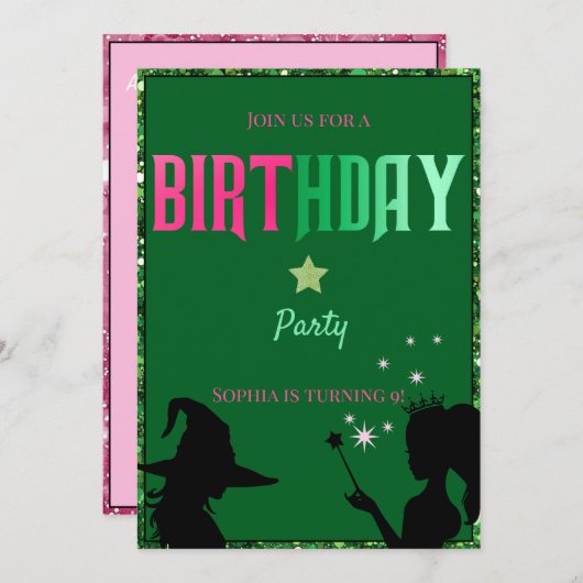 Wickwiederholt Fun Birthday Party Green Pink Glind Ankündigung (Vorne/Hinten)