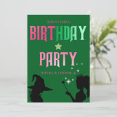 Wickwiederholt Fun Birthday Party Green Pink Glind Einladung (Stehend Vorderseite)