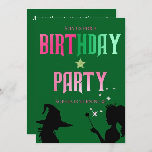 Wickwiederholt Fun Birthday Party Green Pink Glind Einladung (Vorne/Hinten)