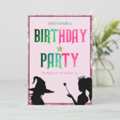 Wickwiederholt Fun Birthday Party Green Pink Glind Einladung (Stehend Vorderseite)