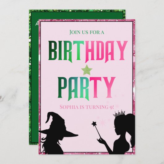 Wickwiederholt Fun Birthday Party Green Pink Glind Einladung (Vorne/Hinten)