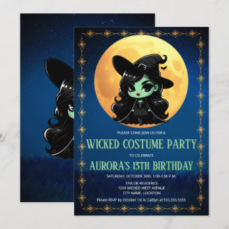 Wickwiederholt Fun Green Hexe Halloween Geburtstag Einladung