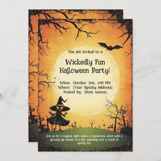 🪄 Wickwiederholt Spaß Halloween-Party! Einladung (Vorne/Hinten)