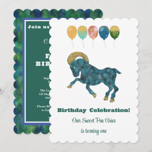 Widder 1. Geburtstags Impressionist Gold Glitter E Einladung