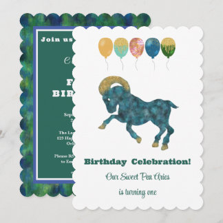 Widder 1. Geburtstags Impressionist Gold Glitter E Einladung