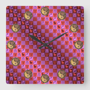 Widder & Erde Hahn Quadratische Wanduhr