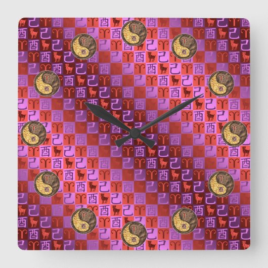 Widder & Erde Hahn Quadratische Wanduhr (Vorderseite)