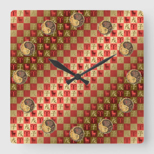 Widder & Erde Ratte Puzzle Quadratische Wanduhr