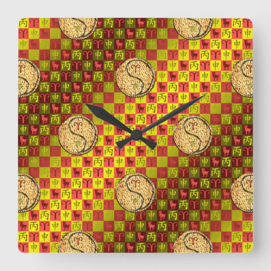 Widder & Feuer-Affe Quadratische Wanduhr (Vorderseite)