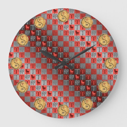 Widder & Feuer Kaninchen Große Wanduhr (Vorderseite)
