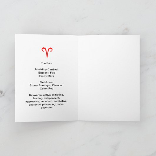 Widder-Geburtstags-Karte Karte (Innenseite)