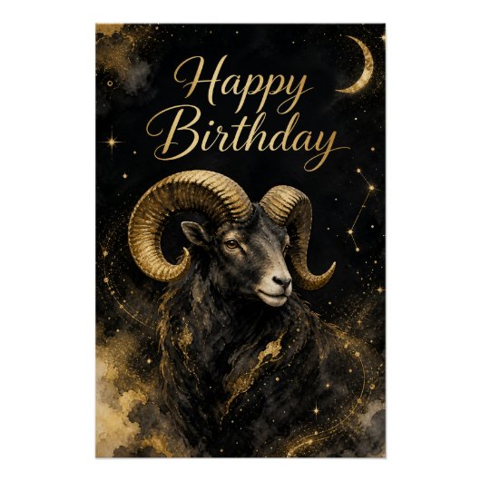 Widder Happy Birthday Sternzeichen Design Poster (Vorderseite)