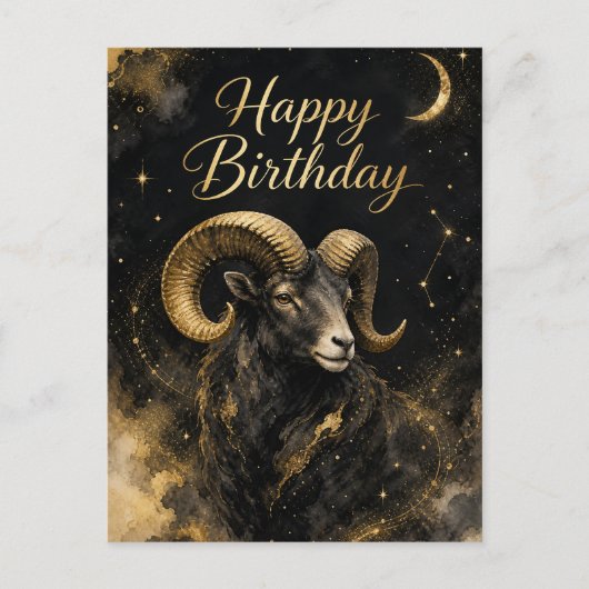 Widder Happy Birthday Sternzeichen Design Postkarte (Vorderseite)
