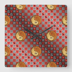 Widder & Holz-Hase. Quadratische Wanduhr
